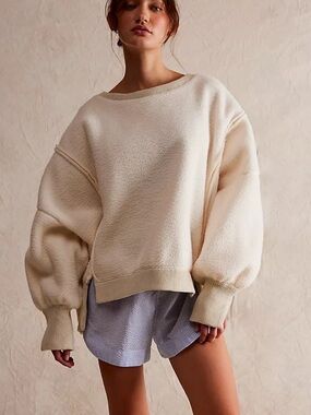 Free People Cozy Camden Sherpa Pullover Oversized Cream Small